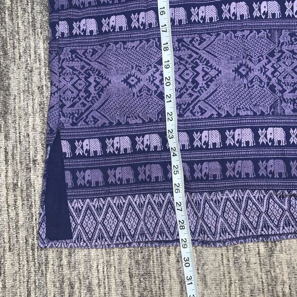 Adult Size Medium Elephant Print Woven‎ Pullover Top Purple Short Sleeve Hippie - Picture 5 of 6
